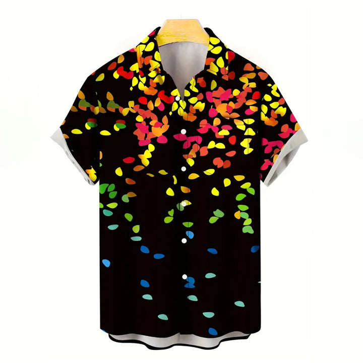 Men’s Vibrant Colorful Leaves Print Short Sleeve Shirt