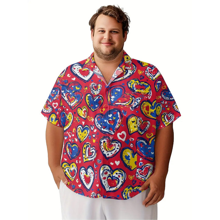 Men's Valentine's Day Heart Print Short Sleeve Shirt