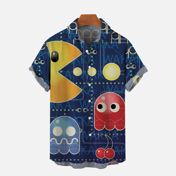 Retro Game Cartoon Printing Short Sleeve Shirt