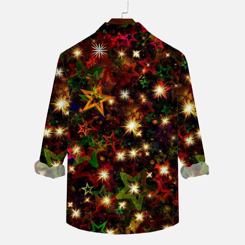 Christmas Sparkles Stars And Festive Lights Printing Long Sleeve Shirt