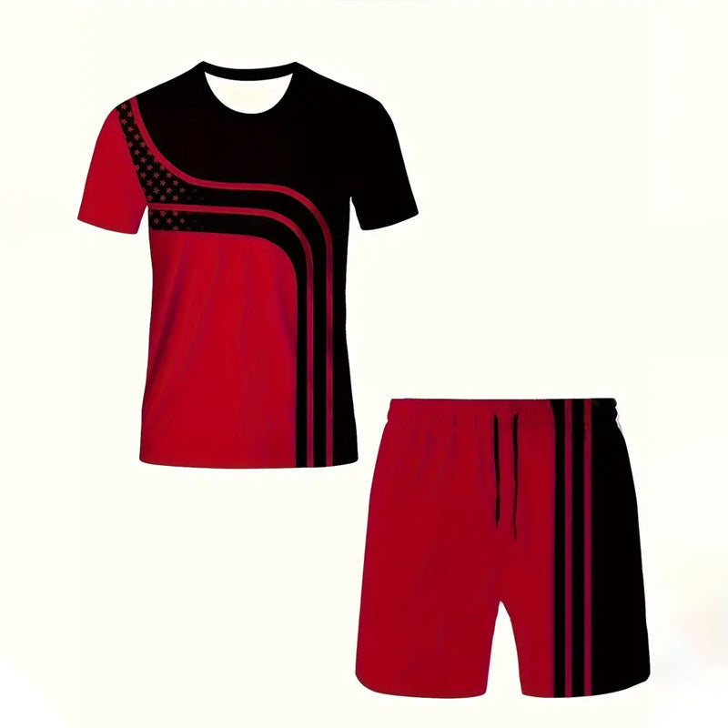 Men's Color Block Graphic Print T-shirt &Shorts 2-Piece Set