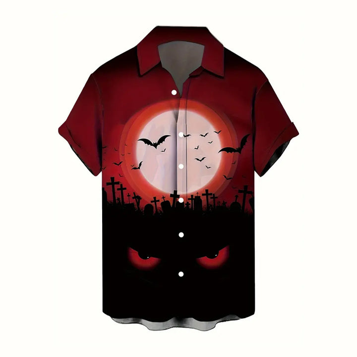 Men's Vintage Halloween Print Button-Down Lapel Shirt