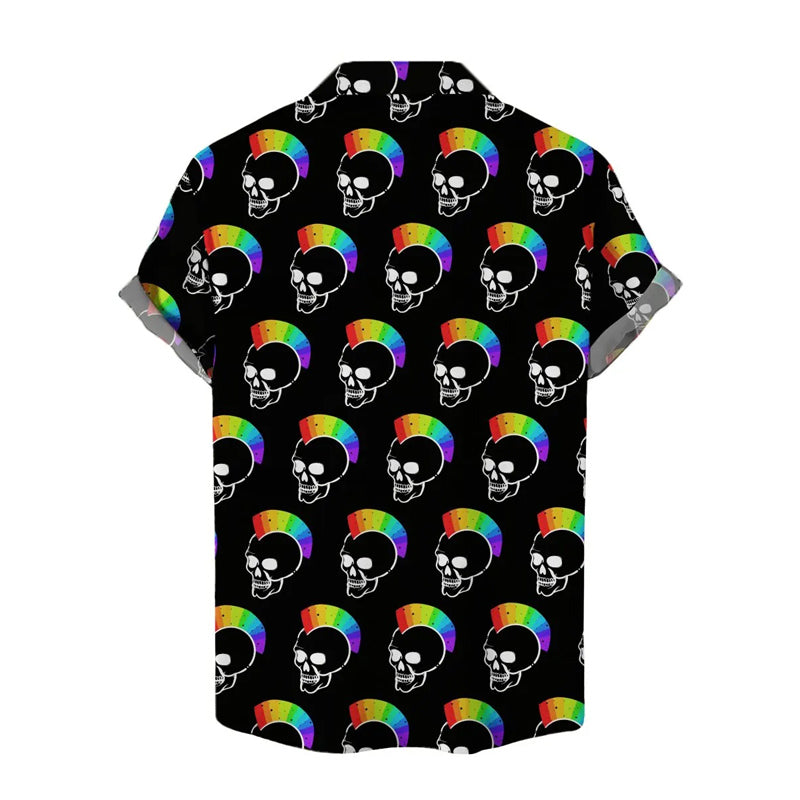 Men's Hawaiian Shirts Funny Rainbow Skulls Print Short Sleeve Shirt