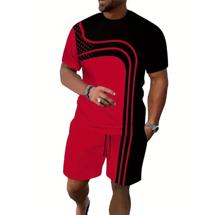 Men's Color Block Graphic Print T-shirt &Shorts 2-Piece Set