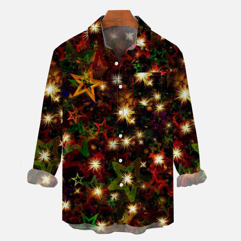 Christmas Sparkles Stars And Festive Lights Printing Long Sleeve Shirt