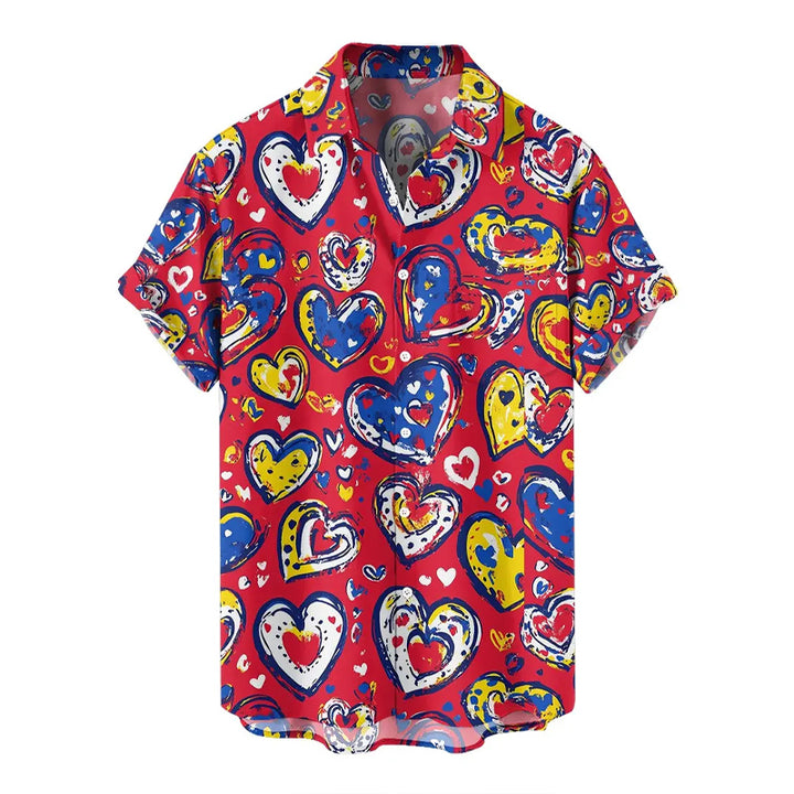 Men's Valentine's Day Heart Print Short Sleeve Shirt