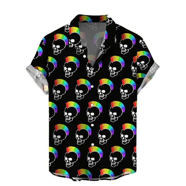 Men's Hawaiian Shirts Funny Rainbow Skulls Print Short Sleeve Shirt