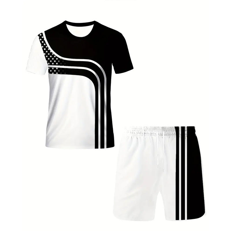 Men's Color Block Graphic Print T-shirt &Shorts 2-Piece Set