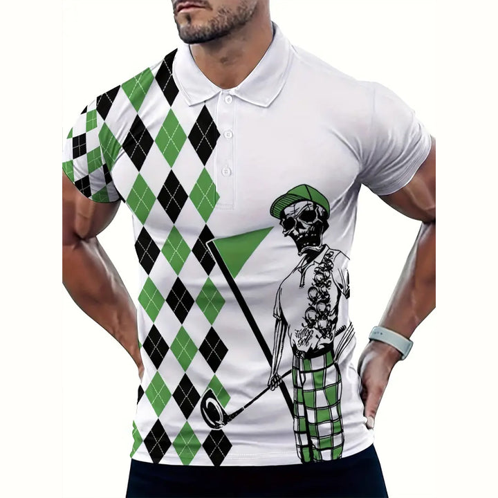 Mens Fashion Skull Graphic Print Golf POLO Shirt