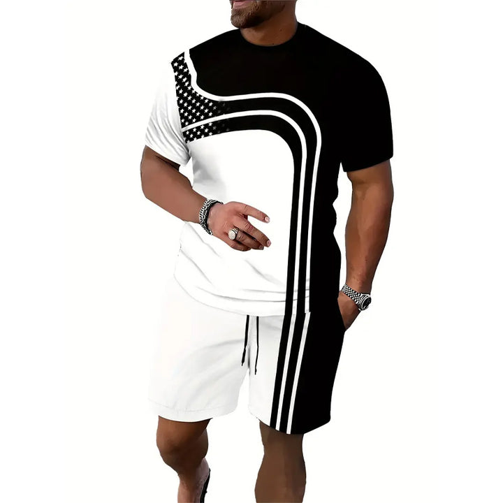 Men's Color Block Graphic Print T-shirt &Shorts 2-Piece Set