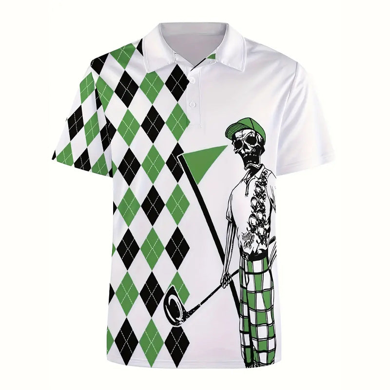 Mens Fashion Skull Graphic Print Golf POLO Shirt