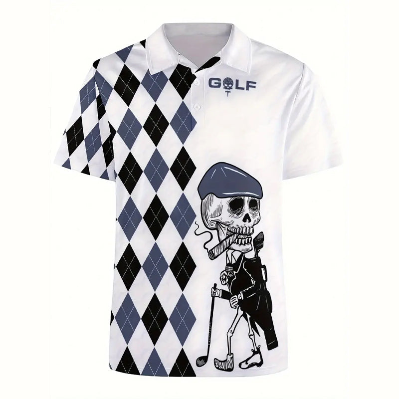 Mens Fashion Skull Graphic Print Golf POLO Shirt