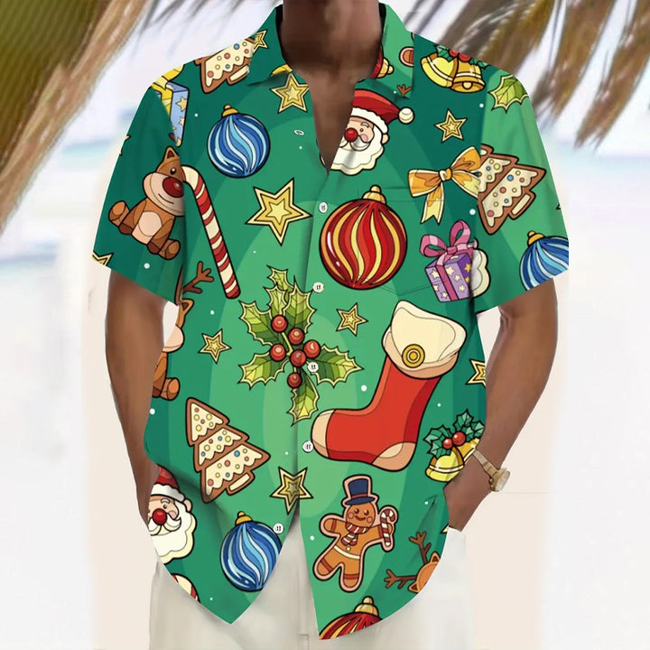 Men's Festive Christmas Print Short Sleeve Shirt