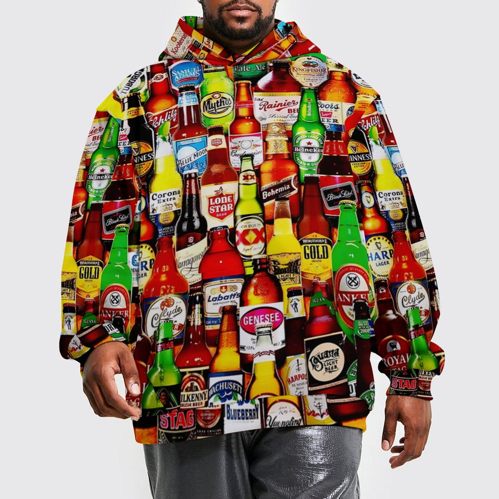 Men's Beer Print Plue Size Printed Hoodies 2410008813