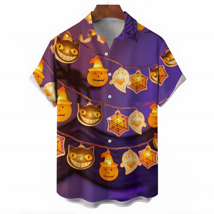 Halloween Pumpkin Lights Casual Short Sleeve Shirt 2409006129