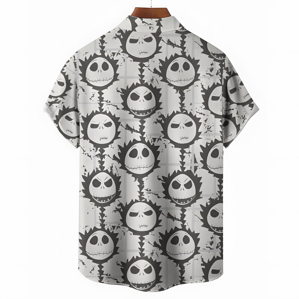 Halloween Cartoon Character Print Casual Oversized Short-Sleeved Shirt 2407004514