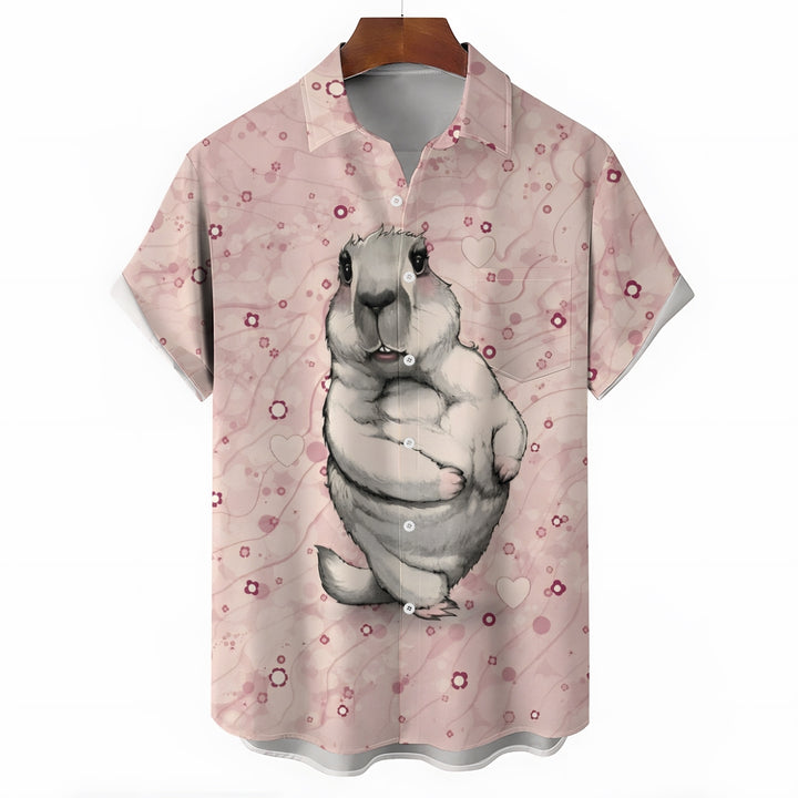 Groundhog Day Pink Print Casual Short Sleeve Shirt 2412003849