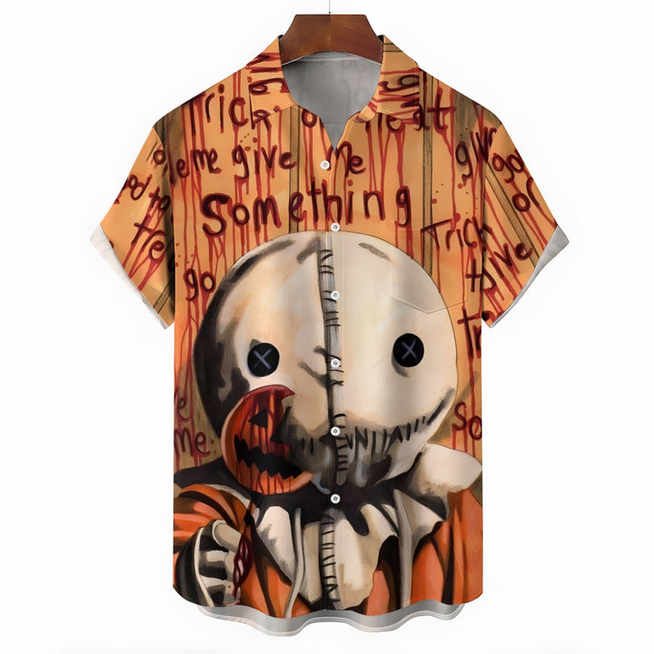 "Trick R Treat" Cartoon Casual Short Sleeve Shirt 2408008304