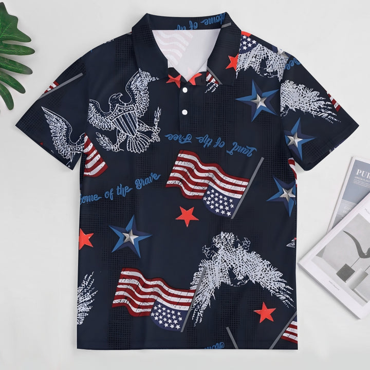 Flag Letter Animal Print Short Sleeve Polo Shirt 2404001473