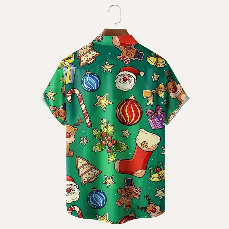 Men's Festive Christmas Print Short Sleeve Shirt