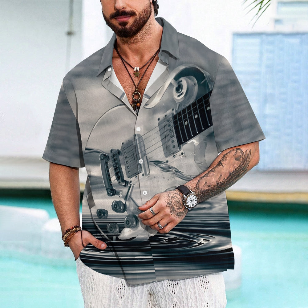 Guitar Print Casual Oversized Short Sleeve Shirt 2406003210