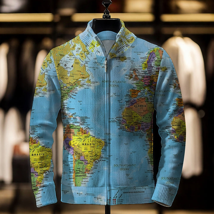 Men's Retro Map Print Casual Jacket