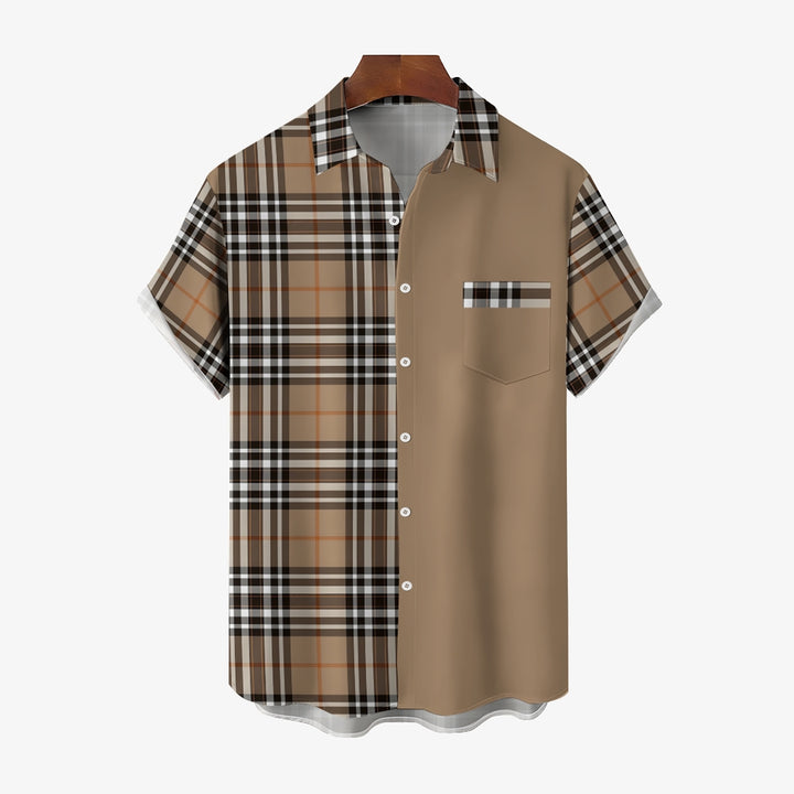 Classic Scottish Plaid Print Casual Short Sleeve Shirt 2404001310