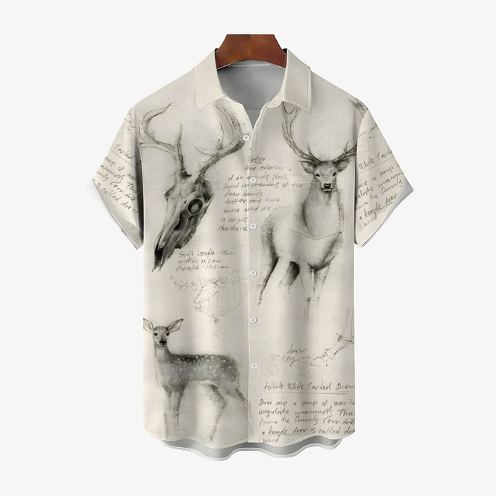 Deer Art Print Casual Oversized Short Sleeve Shirt 2406003332