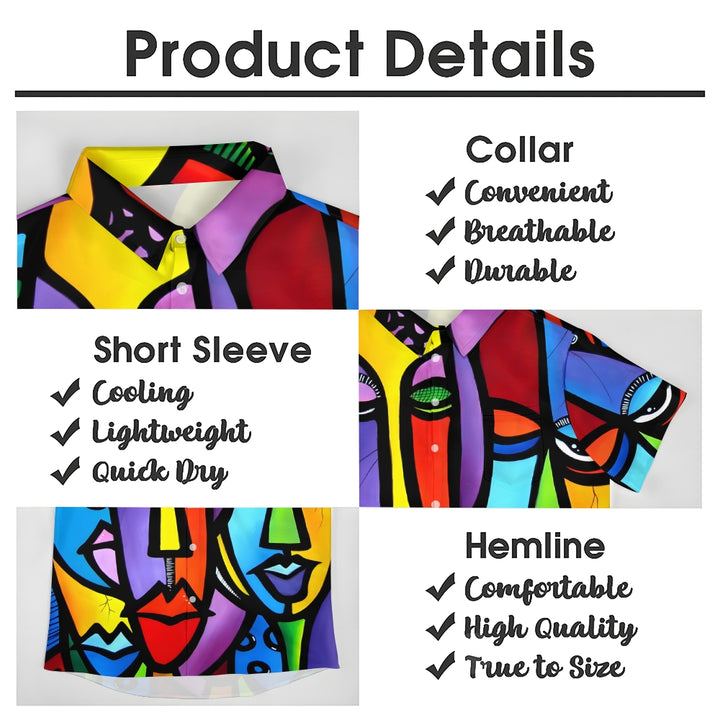 Geometric Abstract Face Casual Short-Sleeved Shirt 2409006098