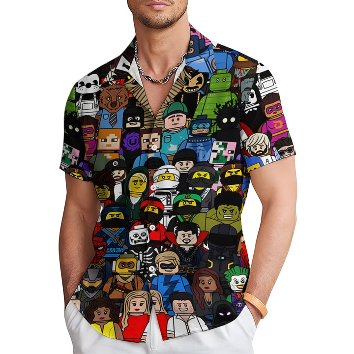 Cartoon Character Geometric Print Short-Sleeved Shirt 2411005743