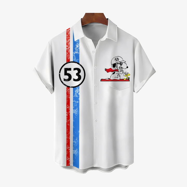 Classic Car No. 53 Retro Cartoon Casual Short Sleeve Shirt 2409002561