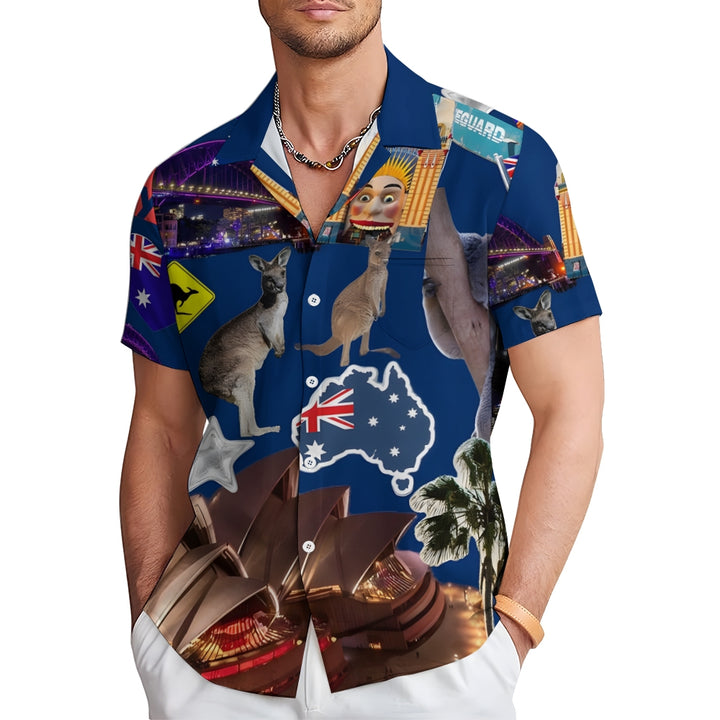 Australia Day Holiday Prints Casual Short Sleeve Shirt 2412001442