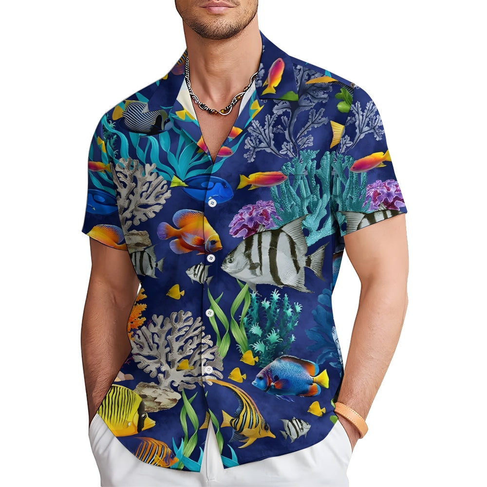 Underwater World Fish Print Short Sleeve Shirt 2409010816