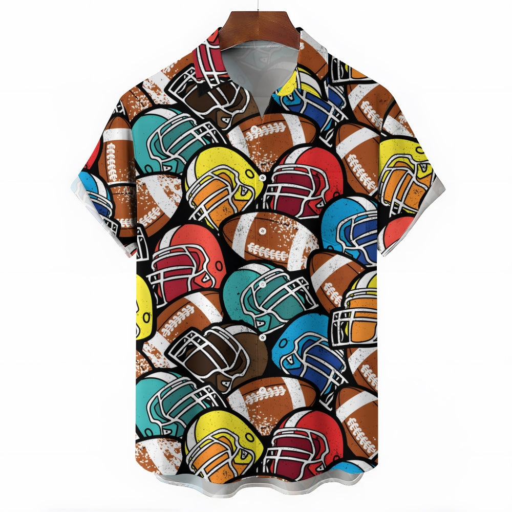 Super Bowl Football Print Hawaiian Short Sleeve Shirt 2412006985