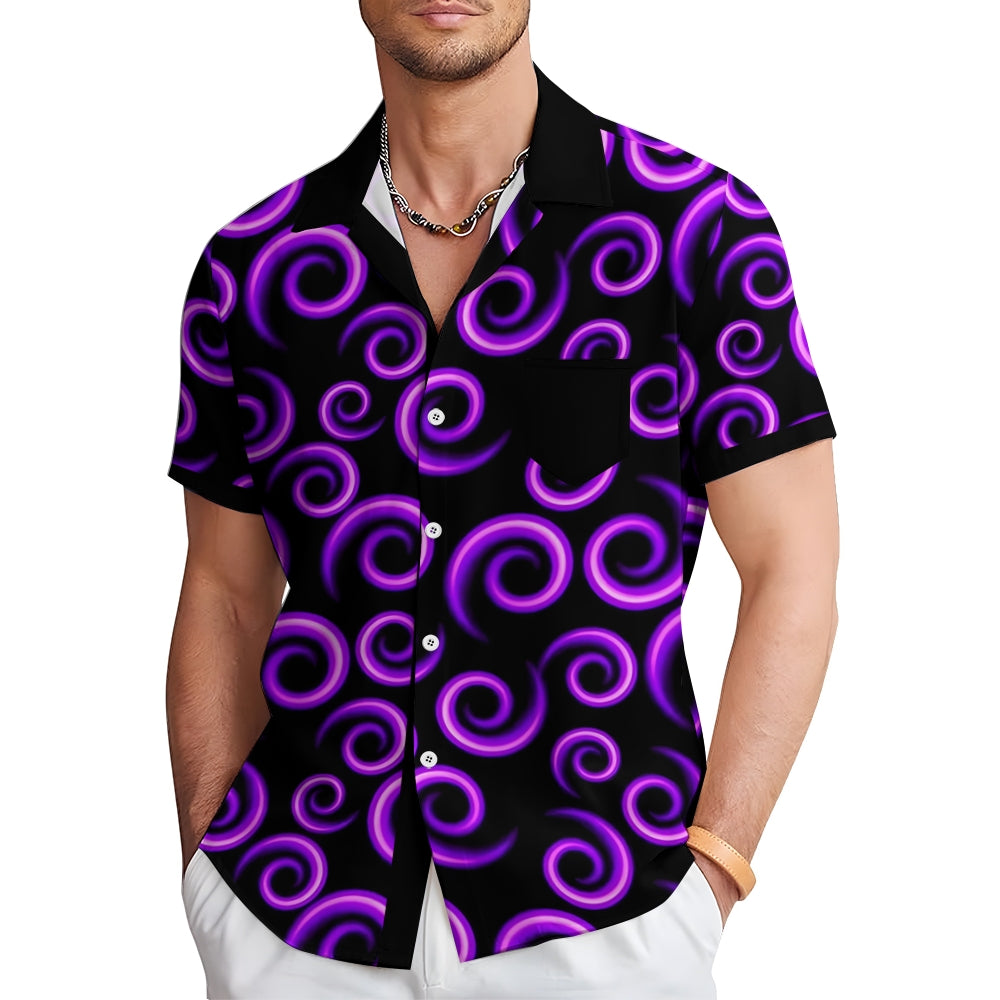 Purple Spiral Print Casual Short Sleeve Shirt 2408004642