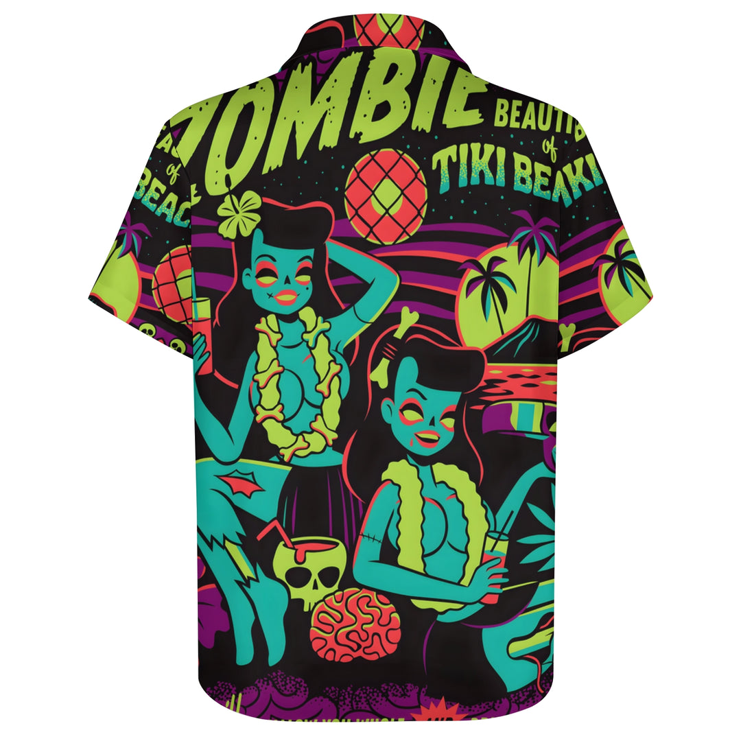 Men's Zombie Girl TIKI Art Print Casual Short Sleeve Shirt 2404000930