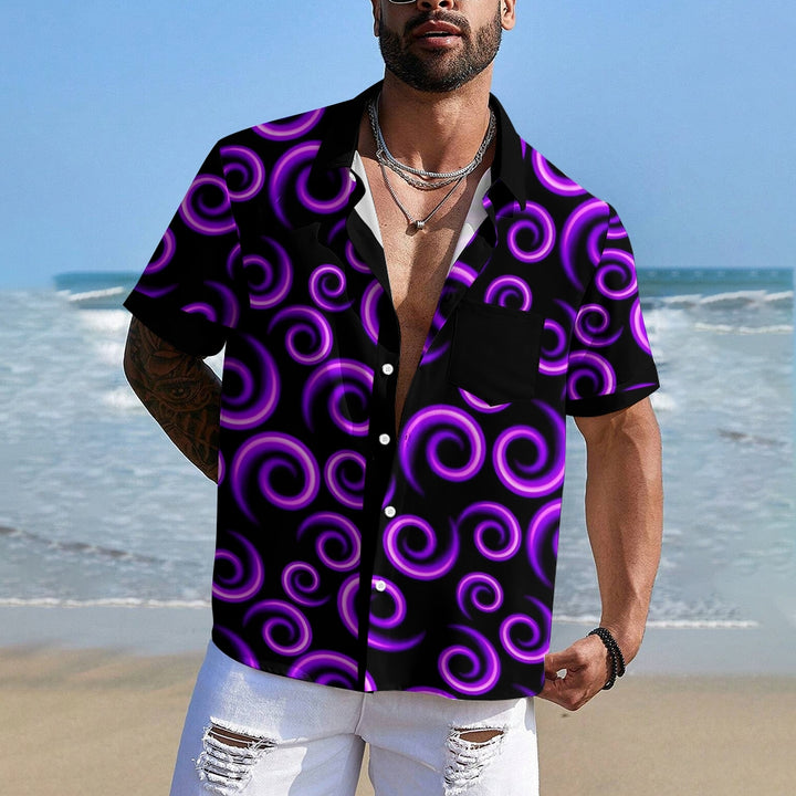 Purple Spiral Print Casual Short Sleeve Shirt 2408004642