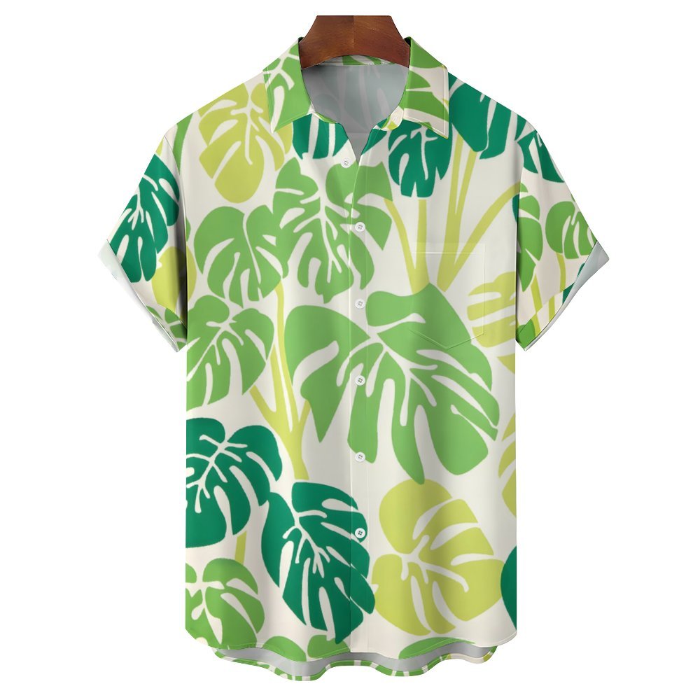 Men's Leaf Casual Short Sleeve Shirt 2312000541