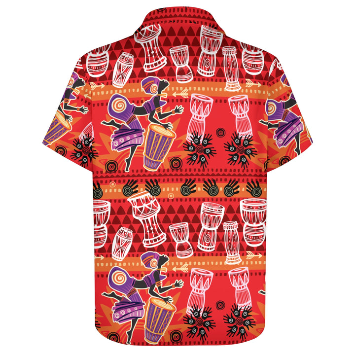 Men's Tribal Drum Art Casual Short Sleeve Shirt 2403000920