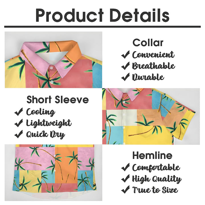 Geometric Colorful Mosaic Coconut Tree Short Sleeve Shirt 2410002372