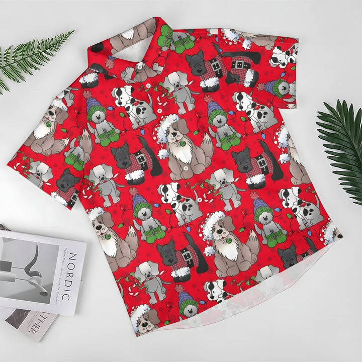 Christmas Lights Puppy Casual Short Sleeve Shirt 2409006144