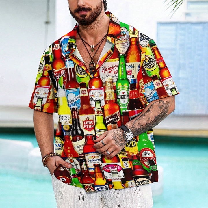 Beer Print Casual Oversized Short Sleeve Shirt 2407003567