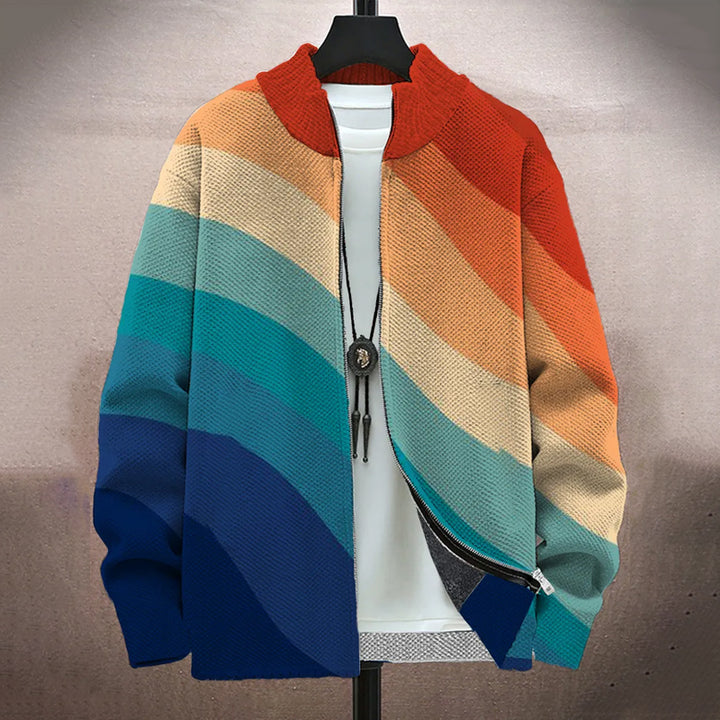 Men's Rainbow Art Pattern Long-Sleeved Zip Cardigan Jacket