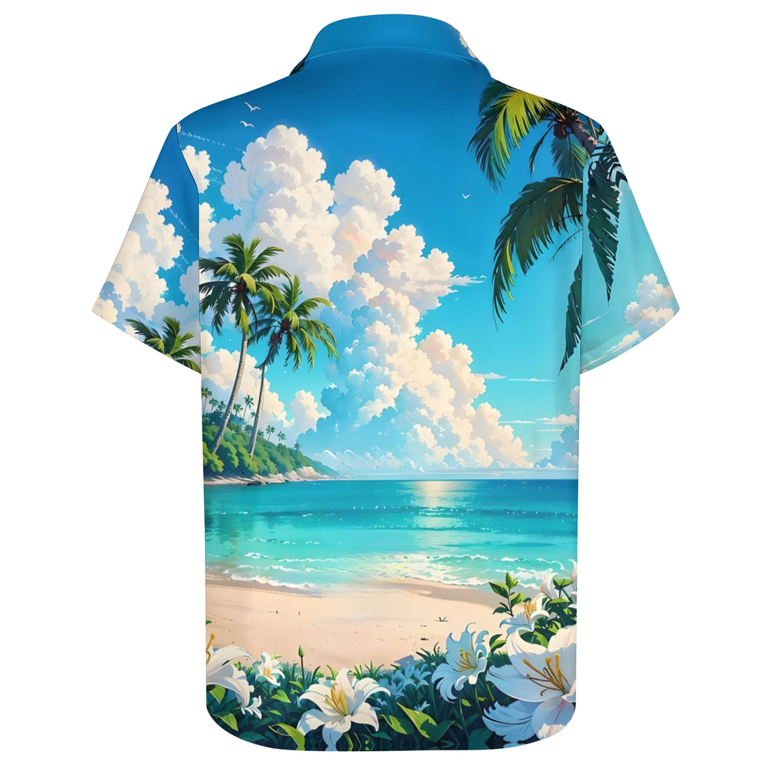 Beach Landscape Print Casual Short Sleeve Shirt 2404000187