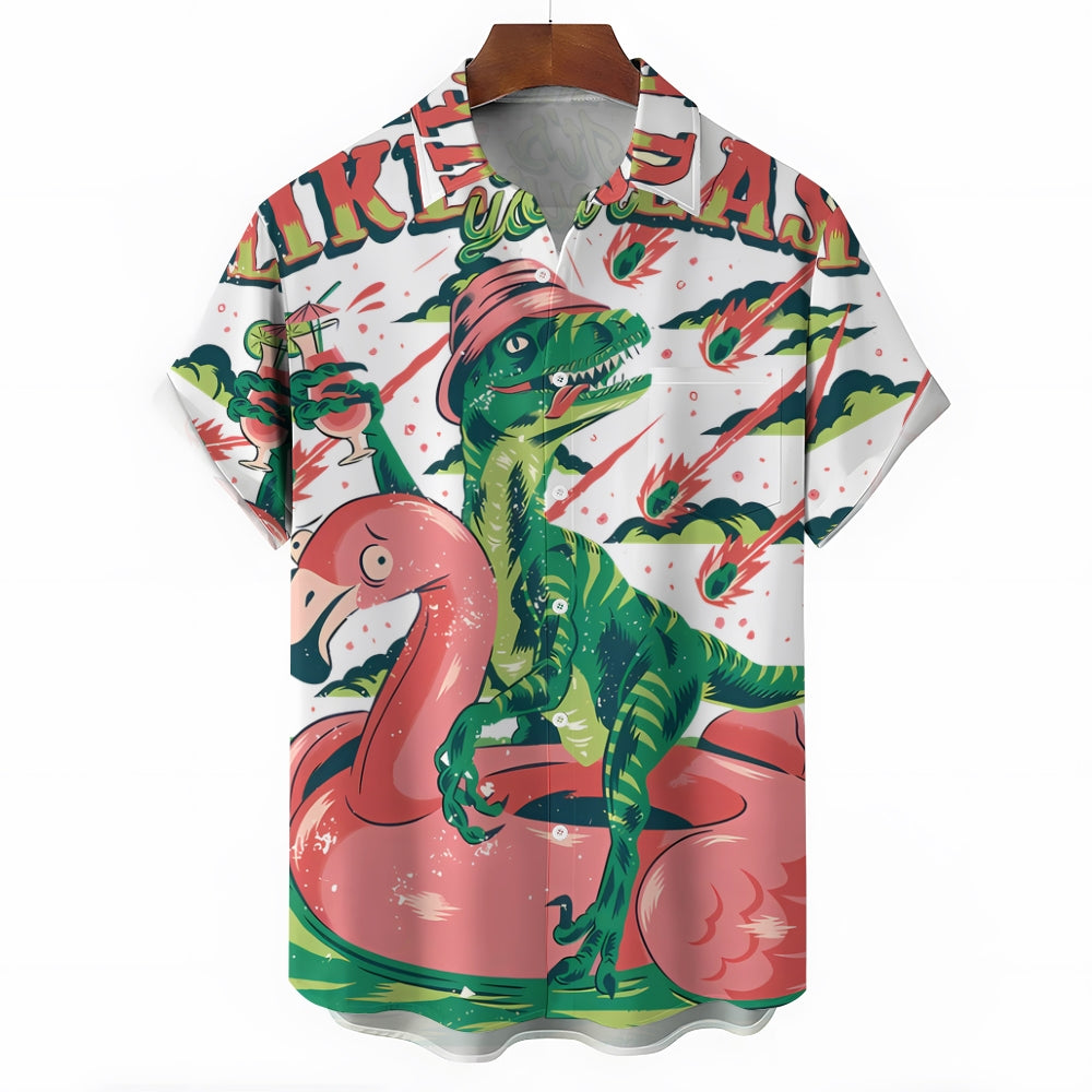 Fun Dinosaur Flamingo Casual Large Size Short Sleeve Shirt 2407002170