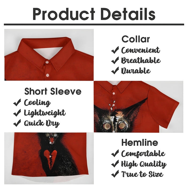 Vintage Red Black Cat Chest Pocket Short Sleeve Shirt 2411005367