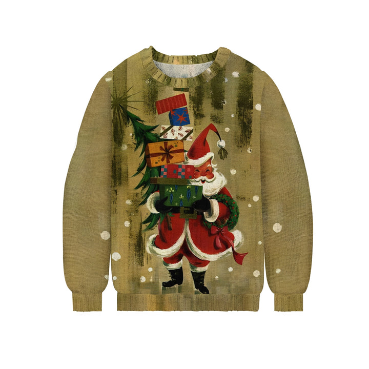 Santa's Gift Print Knitted Crewneck Sweater 2411010437