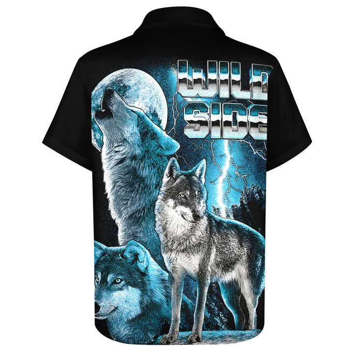 Men's Wolf Print Casual Short Sleeve Shirt 2403000642