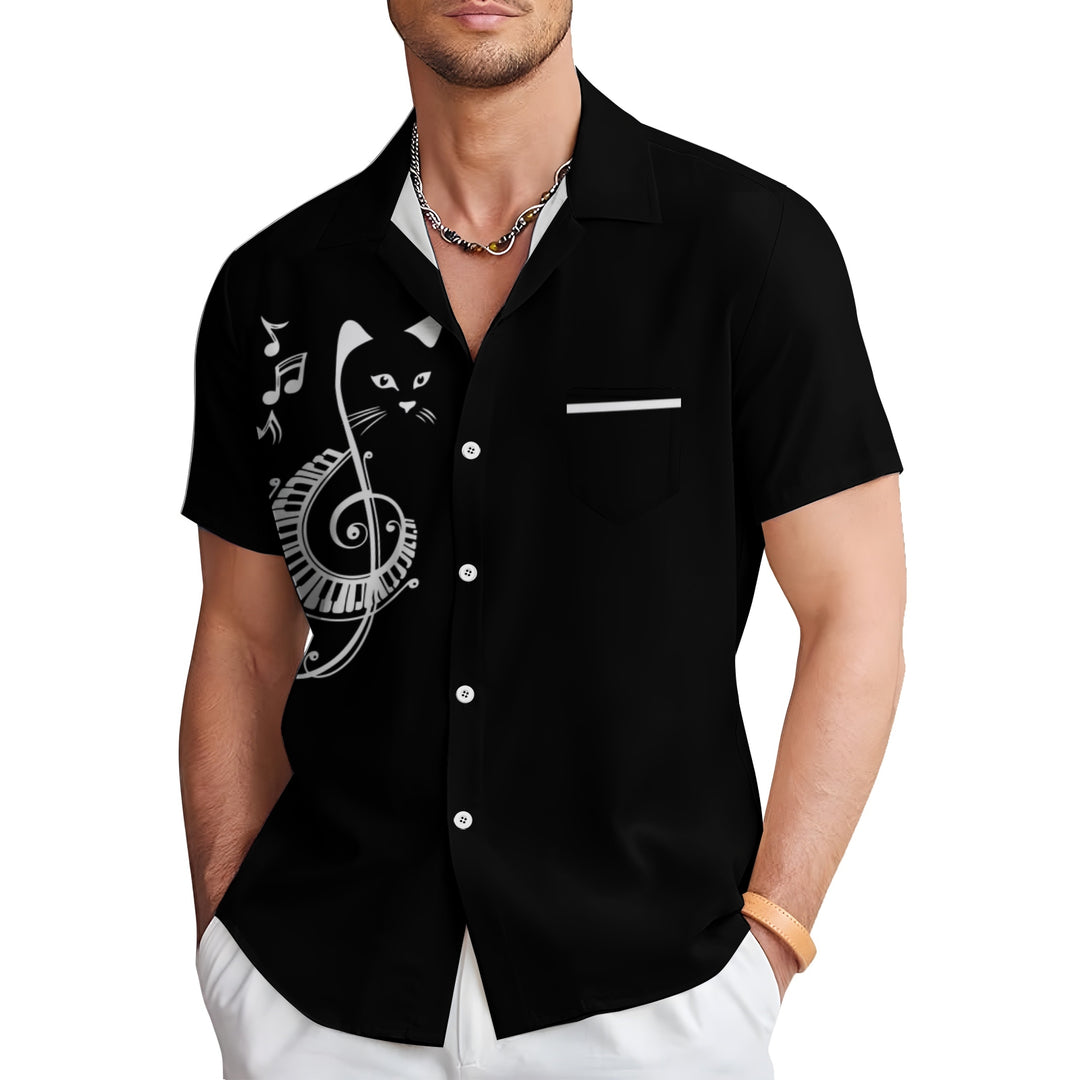 Men's Musical Cat Casual Short Sleeve Shirt 2404000550