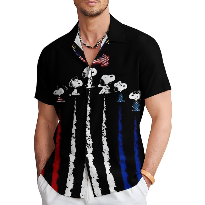 Stars and Stripes Cartoon Character Casual Short Sleeve Shirt 2408000565